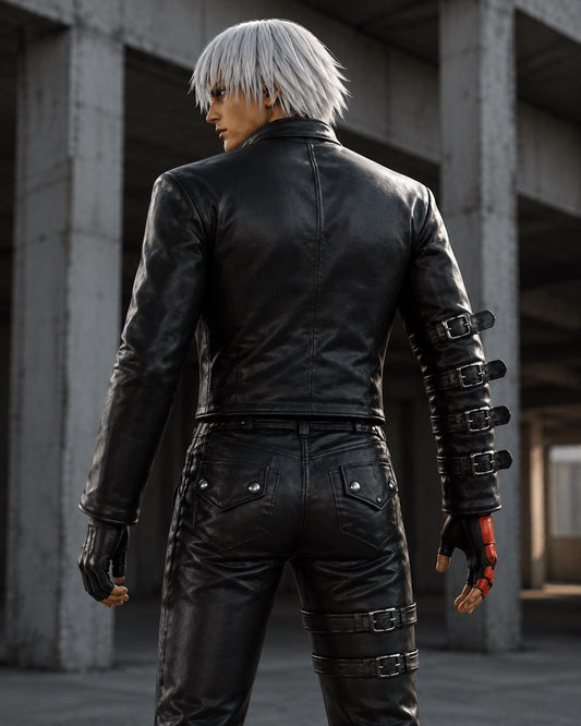 Black gothic biker jacket alternate angle