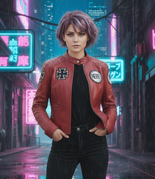 Red cropped anime-inspired bomber jacket by Premium Skin