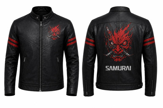 Samurai-inspired black leather jacket by Premium Skin
