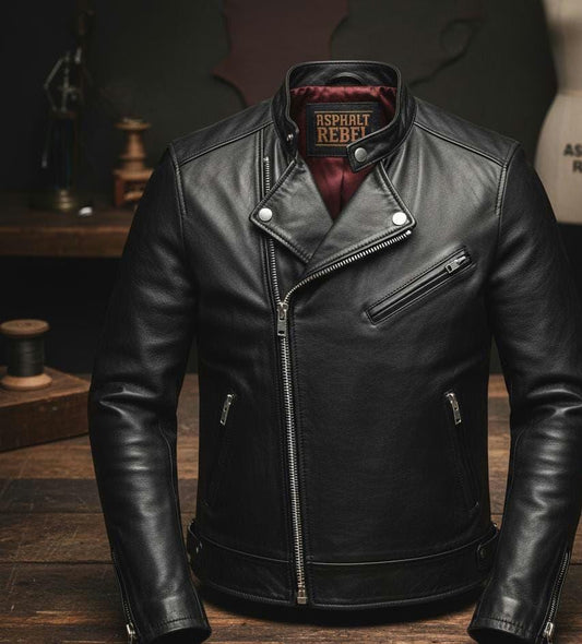 Men's black cafe racer jacket by Premium Skin