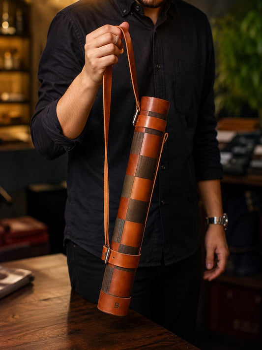Handmade leather travel chess set by Premium Skin