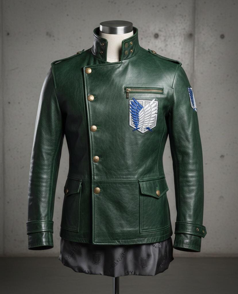 Hunter green lambskin military-style coat by Premium Skin