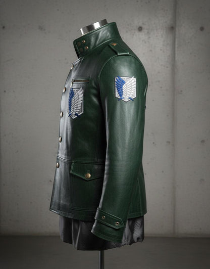 Hunter green lambskin military-style coat by Premium Skin