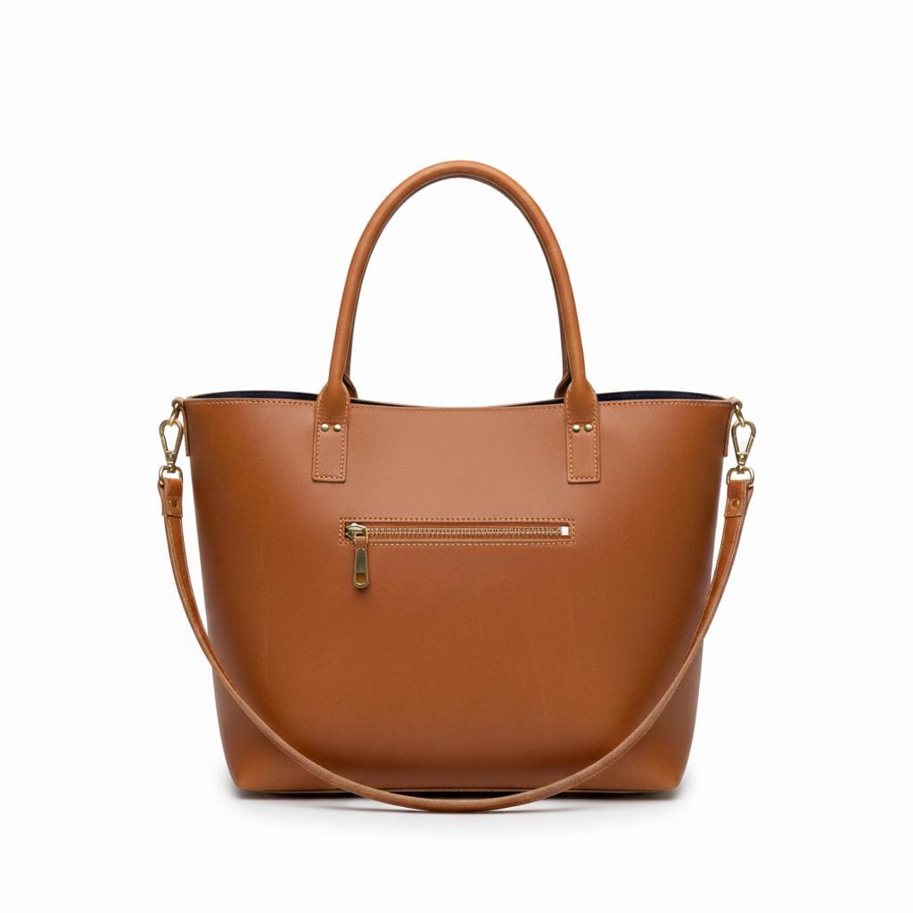Brown full-grain leather tote bag by Premium Skin