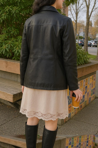 Vintage black long coat design detail