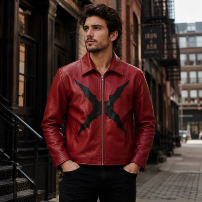 Men's red leather biker jacket by Premium Skin