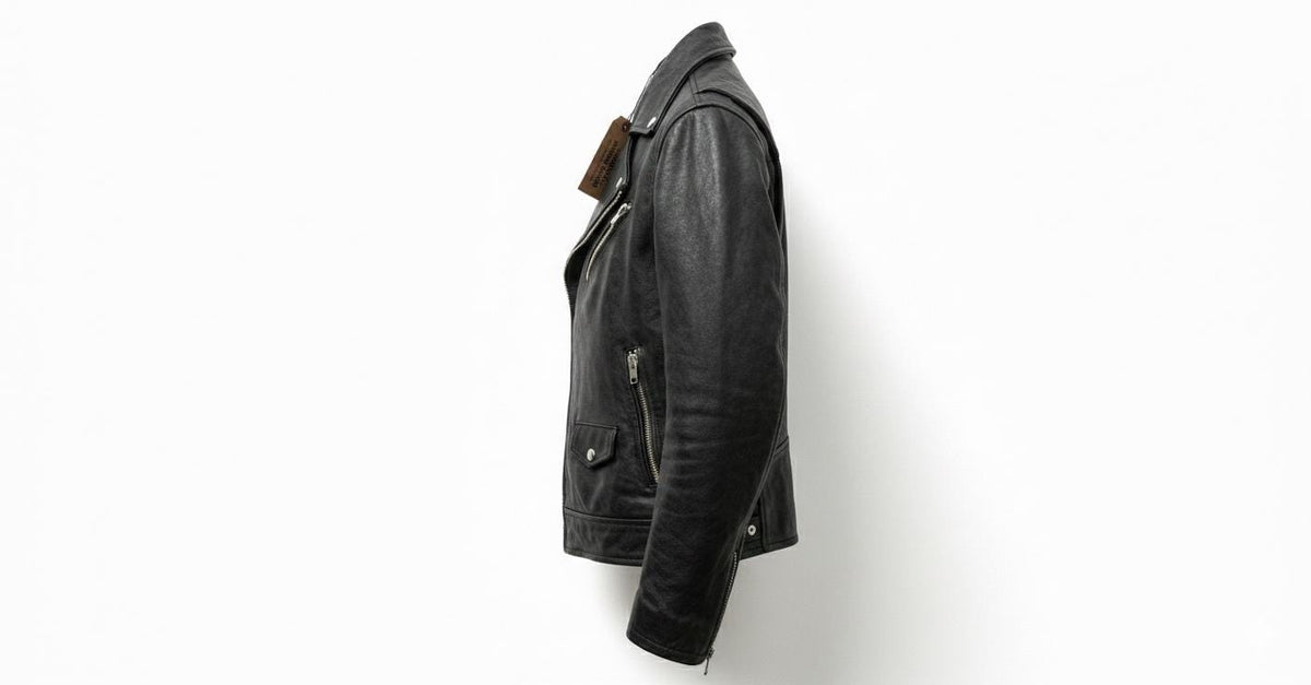 Men’s black leather motorcycle jacket alternate view