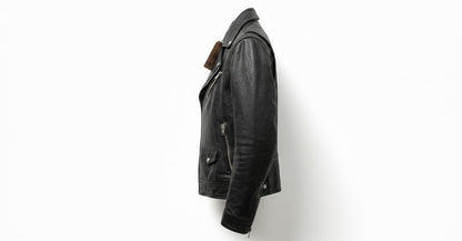 Men’s black leather motorcycle jacket alternate view