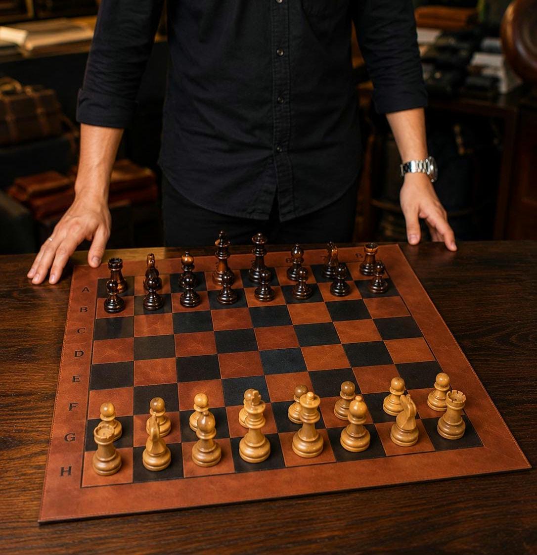 Handmade leather travel chess set by Premium Skin
