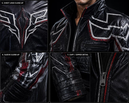 Black fighting-game-inspired leather jacket by Premium Skin
