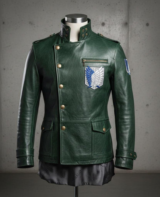 Hunter green lambskin military-style coat by Premium Skin