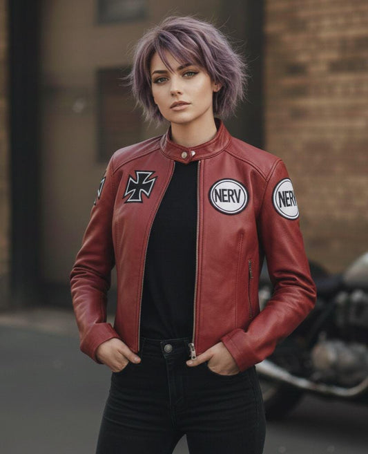 Red cropped anime-inspired bomber jacket by Premium Skin