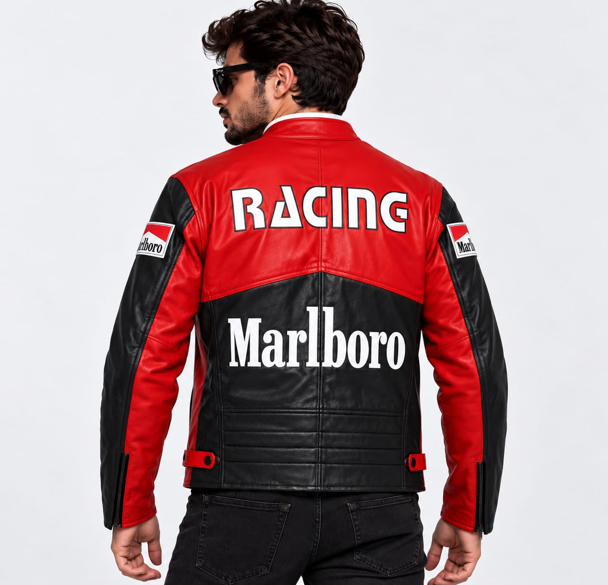 Grand Prix racing leather jacket in red and black, alternate view