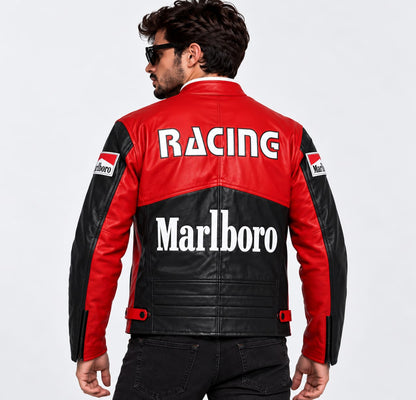Grand Prix racing leather jacket in red and black, alternate view