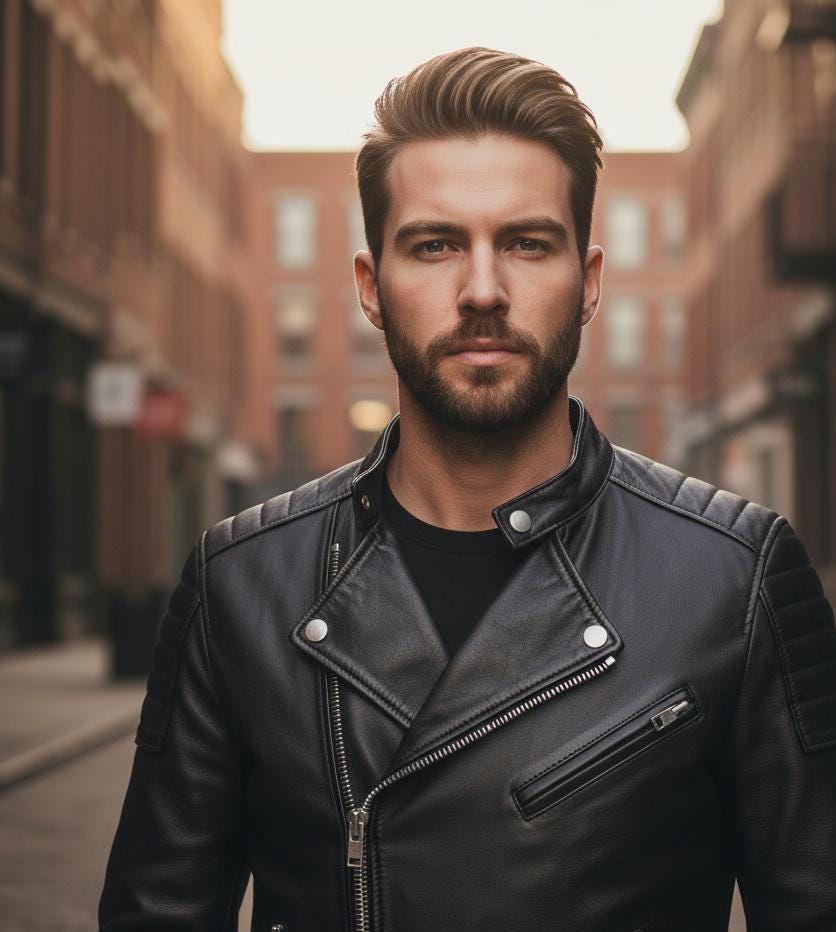 Men's black cafe racer jacket by Premium Skin