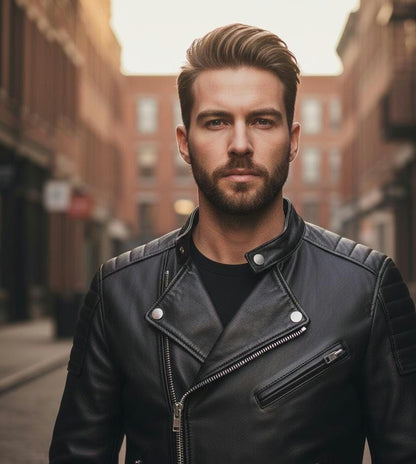 Men's black cafe racer jacket by Premium Skin