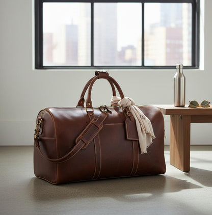 Personalized leather weekender duffel bag by Premium Skin