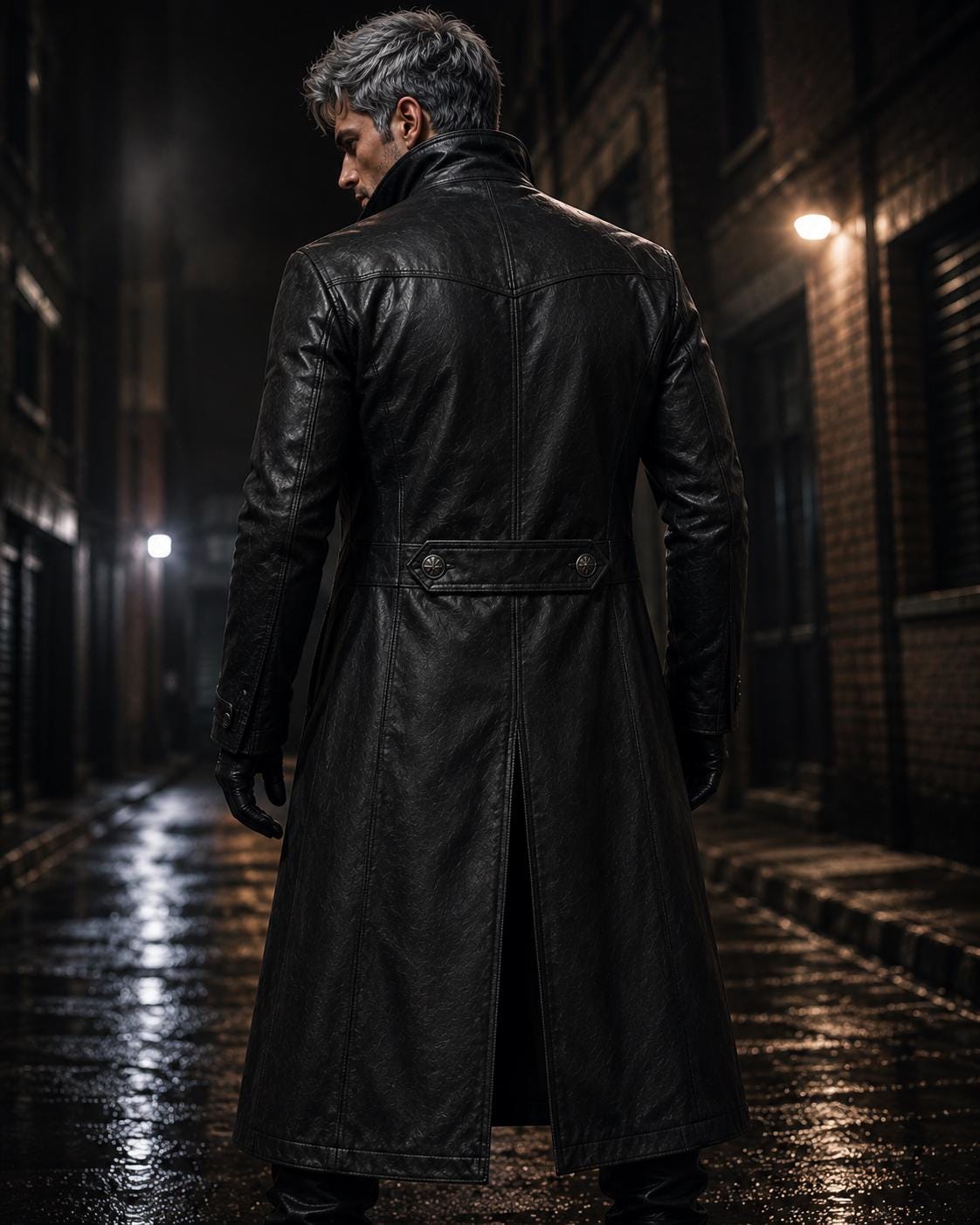 Black gothic long coat alternate angle