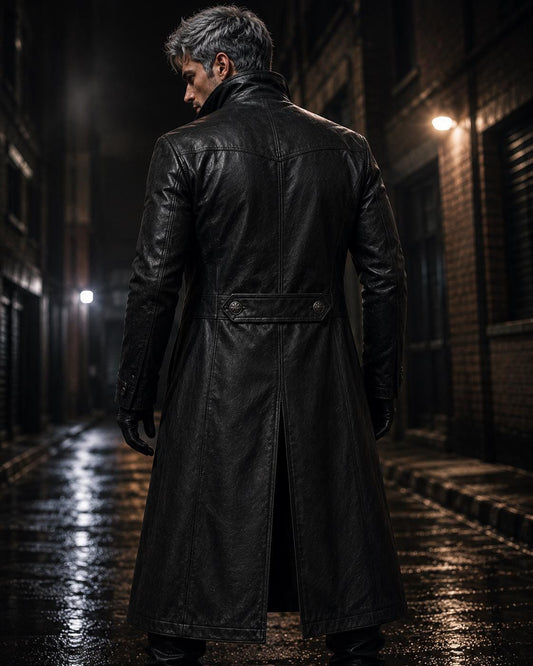 Black gothic long coat alternate angle