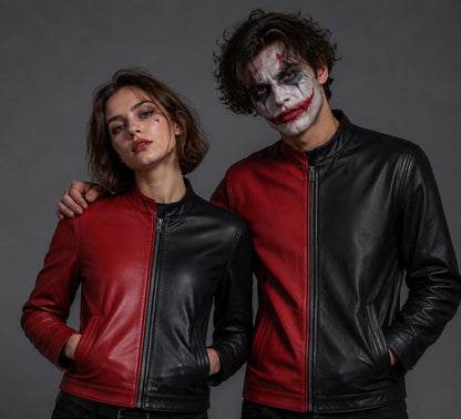 Red and black two-tone leather jacket by Premium Skin