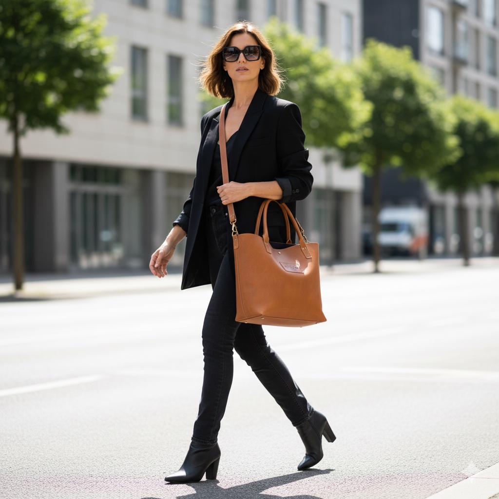 Brown full-grain leather tote bag by Premium Skin