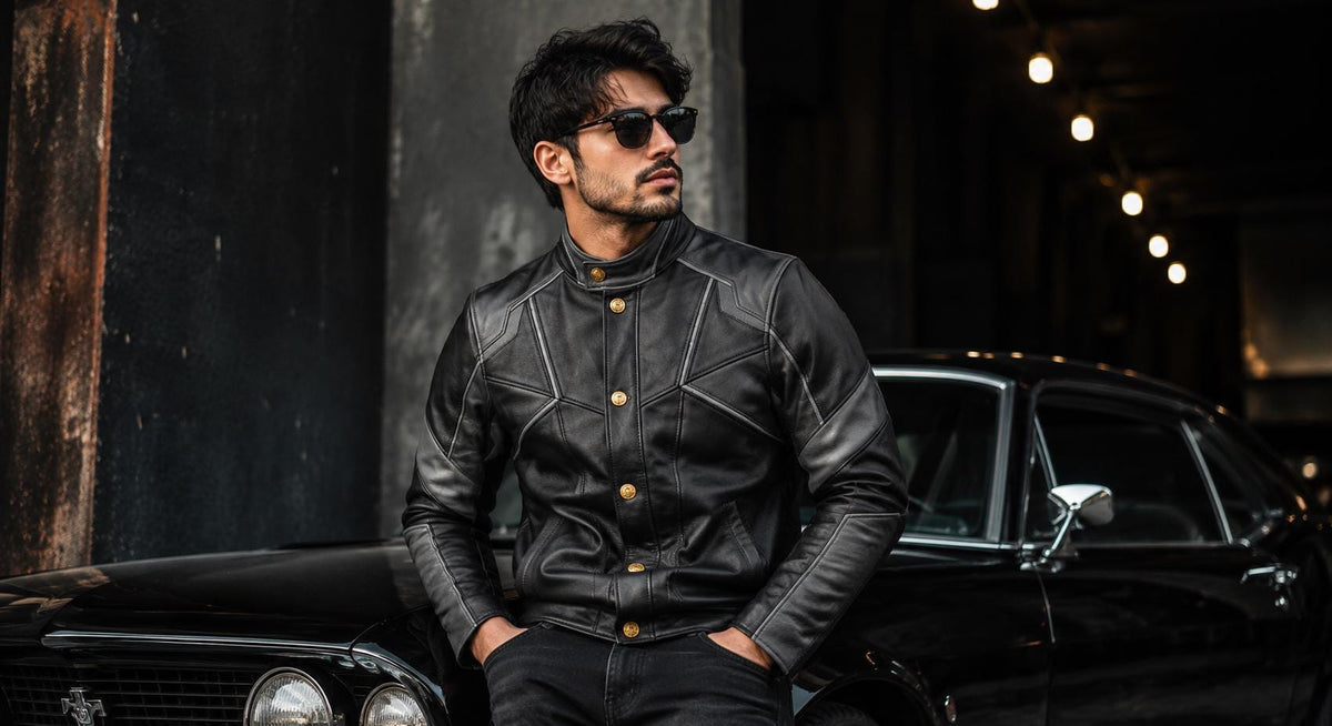 Geometric panel leather jacket by Premium Skin