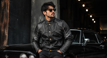 Geometric panel leather jacket by Premium Skin