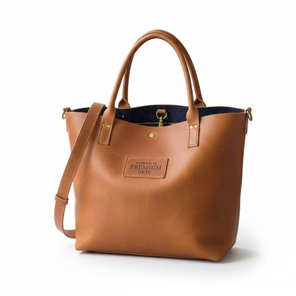 Brown full-grain leather tote bag by Premium Skin