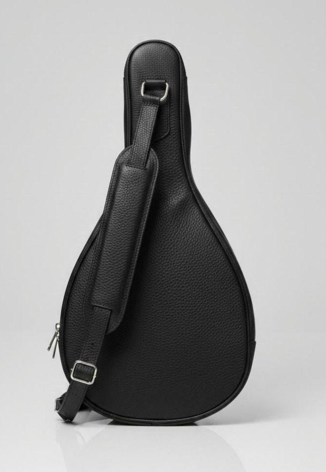 Black pebbled leather tennis backpack by Premium Skin