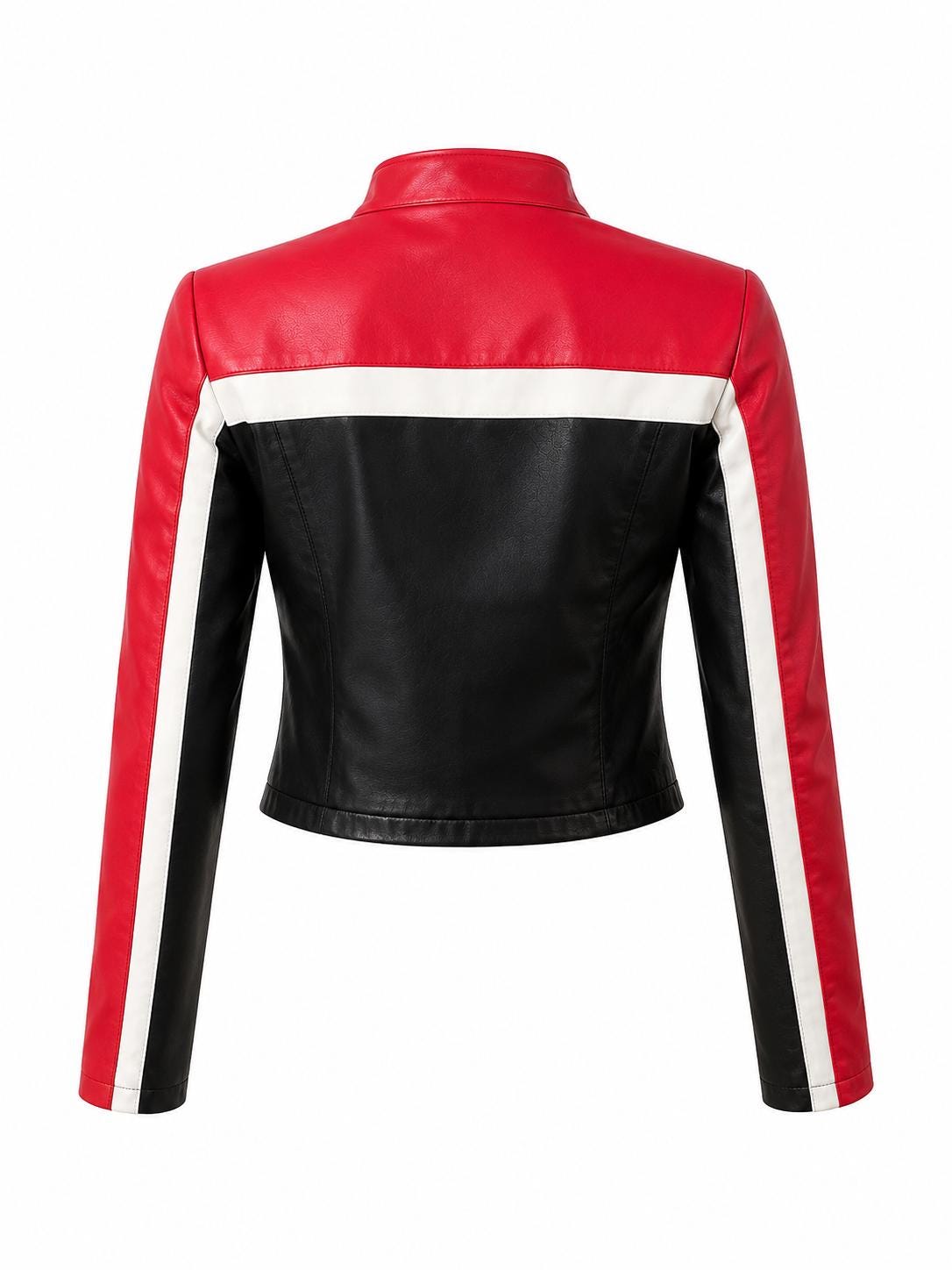 Women's red and black cafe racer jacket by Premium Skin