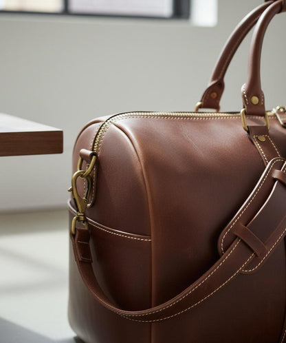 Personalized leather weekender duffel bag by Premium Skin