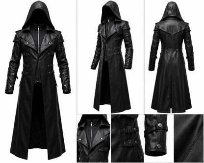 Black hooded gothic trench coat by Premium Skin
