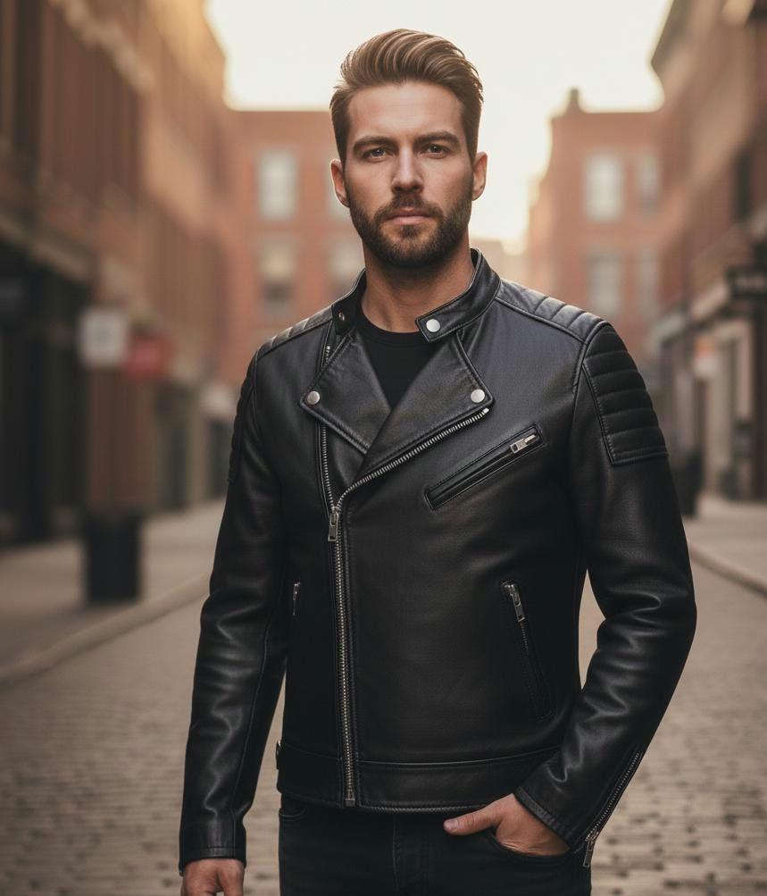 Men's black cafe racer jacket by Premium Skin