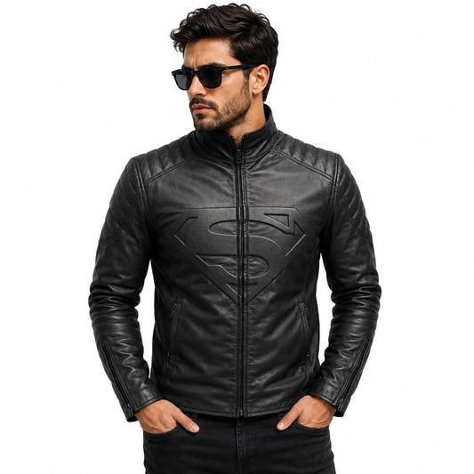 Black quilted-shoulder biker jacket alternate view