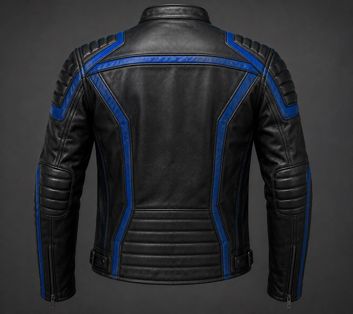 Black and blue futuristic rider jacket by Premium Skin