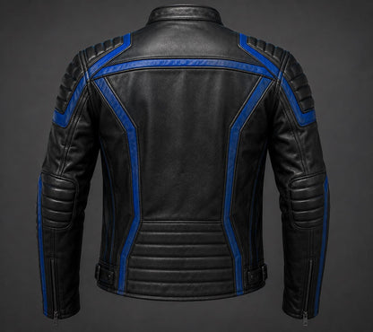 Black and blue futuristic rider jacket by Premium Skin