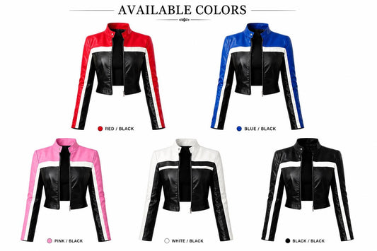 Women's red and black cafe racer jacket by Premium Skin