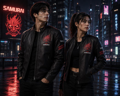 Samurai-inspired black leather jacket by Premium Skin