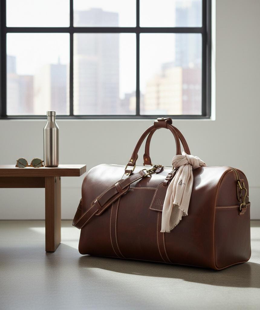 Personalized leather weekender duffel bag by Premium Skin