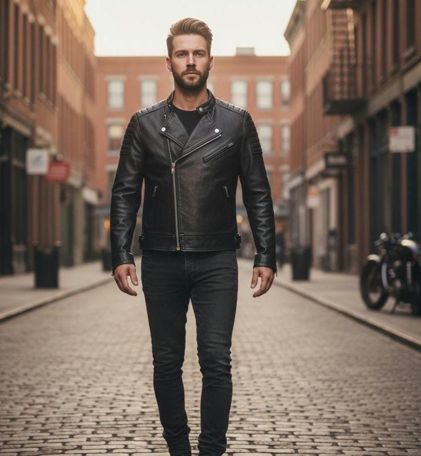 Men's black cafe racer jacket by Premium Skin