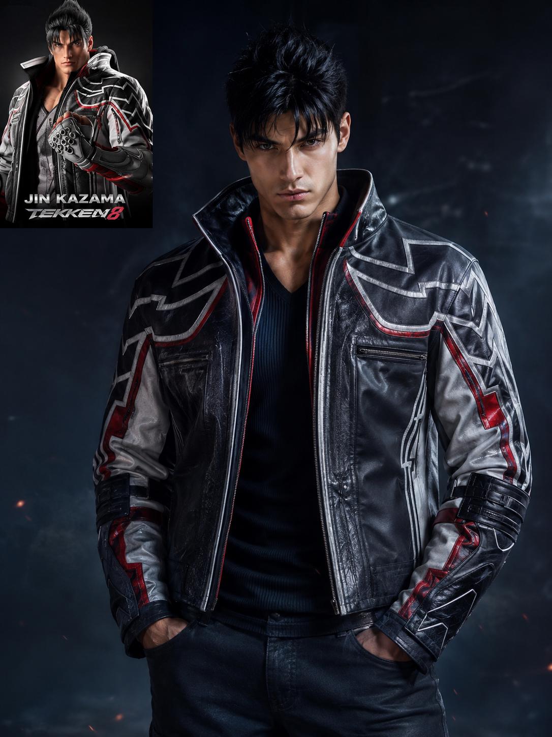 Black fighting-game-inspired leather jacket by Premium Skin