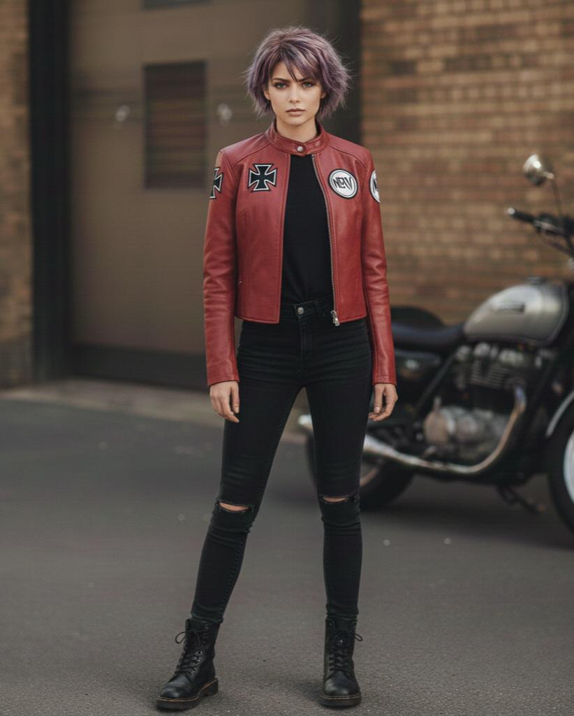 Red cropped anime-inspired bomber jacket by Premium Skin