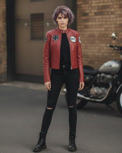 Red cropped anime-inspired bomber jacket by Premium Skin