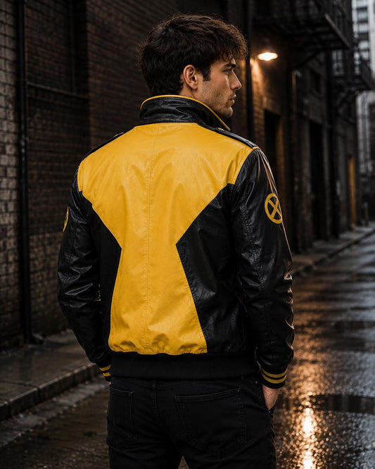 Yellow and black biker jacket alternate view