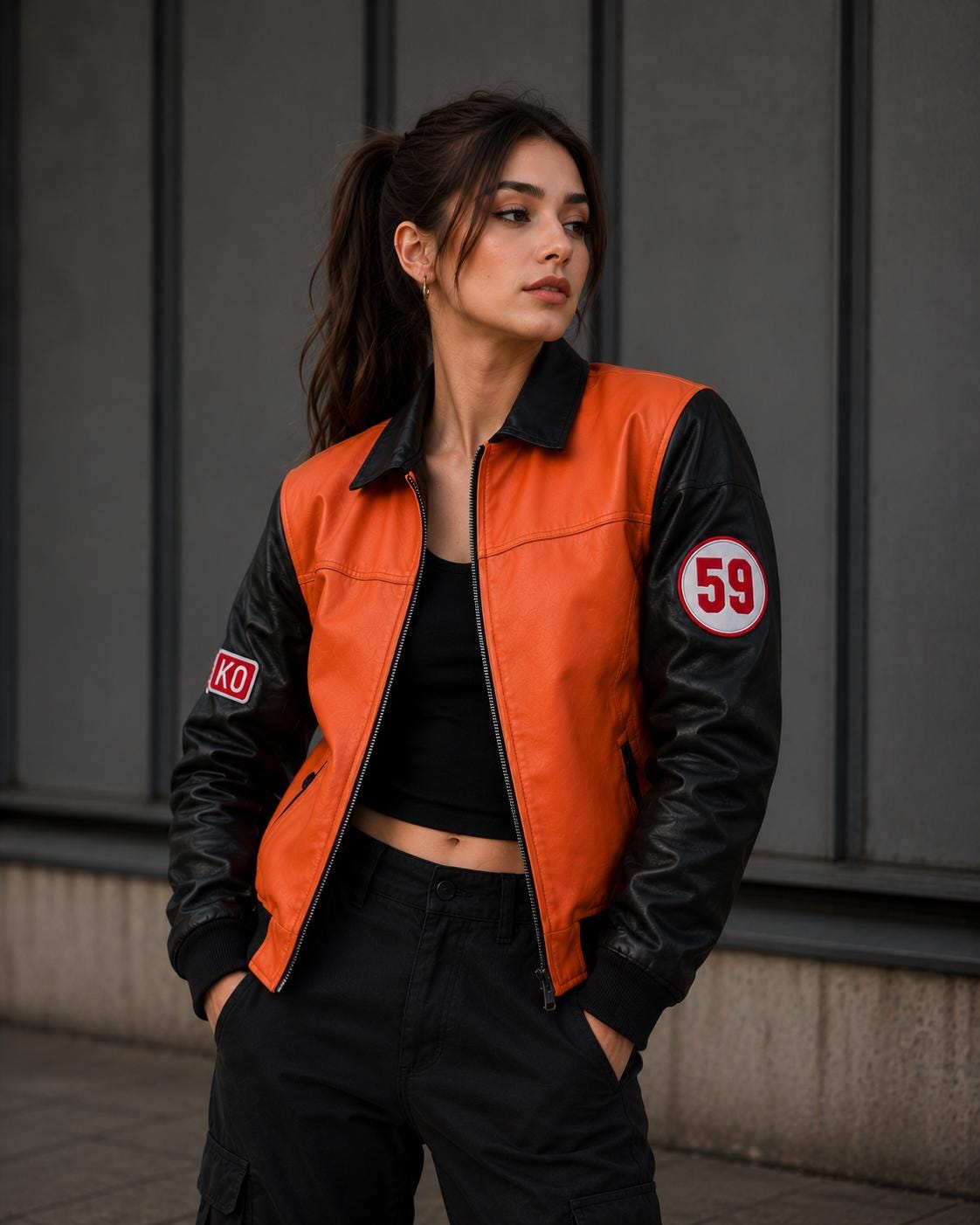 Orange and black racing jacket by Premium Skin