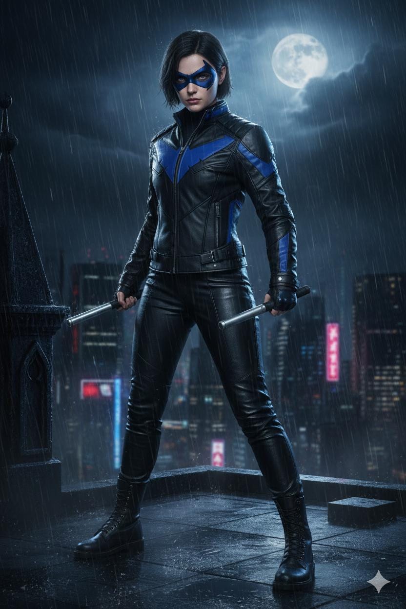 Black and blue hero-inspired leather jacket by Premium Skin