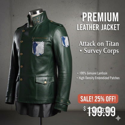 Hunter green lambskin military-style coat by Premium Skin