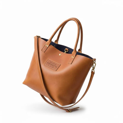 Brown full-grain leather tote bag by Premium Skin