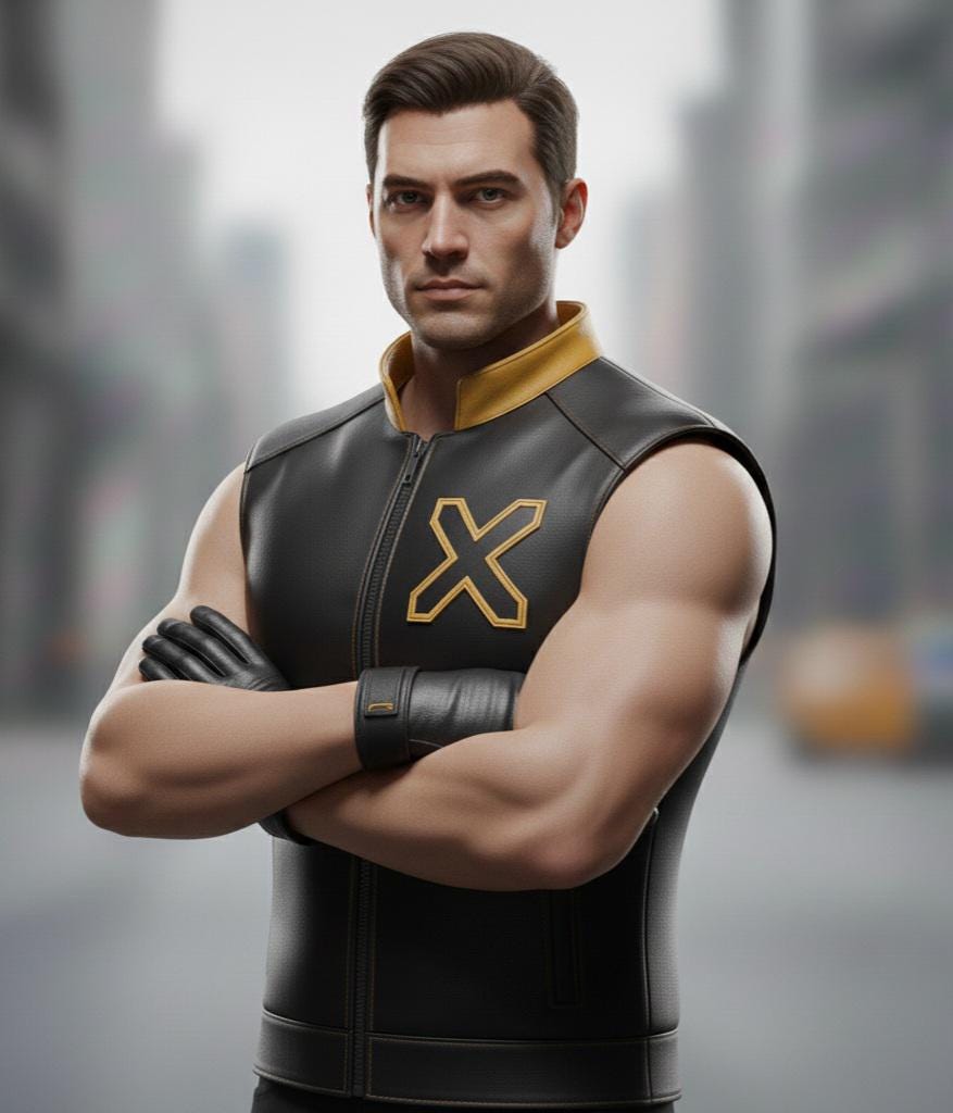 Yellow and black superhero-inspired cosplay vest, front view