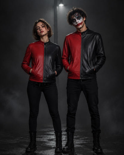 Red and black two-tone leather jacket by Premium Skin
